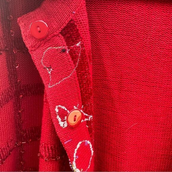 MORGAN COLE Cardigan Sweater Women Size Large Vintage Beaded Artsy Red Sequin - Picture 9 of 9